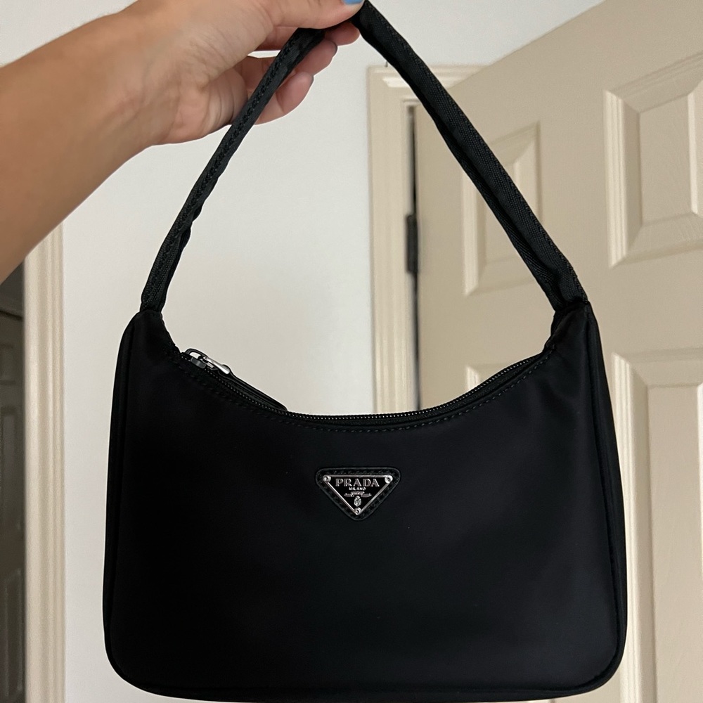 Small Black Nylon Baguette Bag
